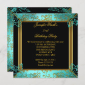 Invitation Soirée d'anniversaire Turquoise Black Gold Damask (Devant / Derrière)