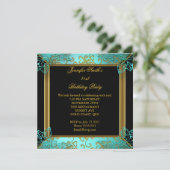 Invitation Soirée d'anniversaire Turquoise Black Gold Damask (Debout devant)