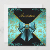 Invitation Soirée d'anniversaire Turquoise Black Gold Damask (Dos)