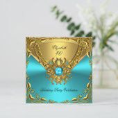 Invitation Soirée d'Anniversaire Turquoise Blue Jewel Gold (Debout devant)
