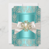 Invitation Soirée d'anniversaire Turquoise Damask Pearl Cream (Dos)