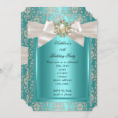 Invitation Soirée d'anniversaire Turquoise Damask Pearl Cream (Devant / Derrière)