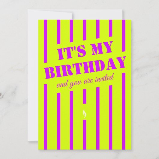 Invitation Soirée d'anniversaire vert néon jaune violet Invit (Devant)