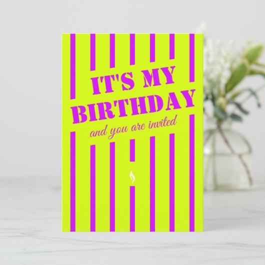 Invitation Soirée d'anniversaire vert néon jaune violet Invit (Debout devant)