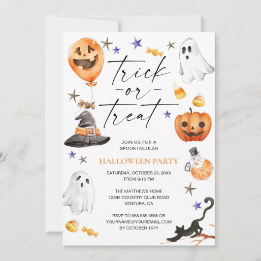 Invitation Soirée d'aquarelle d'Halloween (Devant)