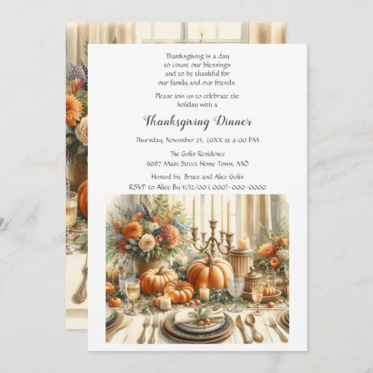 Invitation Soirée d'automne de Thanksgiving (Devant / Derrière)