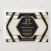 Invitation Soirée de 21e anniversaire de l'élégant Black Gold (Devant)