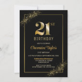Invitation Soirée de 21e anniversaire de l'élégant Black Gold (Devant)