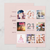 Invitation Soirée de 21e anniversaire personnalisés photo ros (Devant / Derrière)