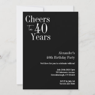 Invitation Soirée de 40 ans Noir Blanc 40e anniversaire