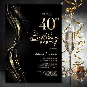 Invitation Soirée de 40e anniversaire de Black and Gold