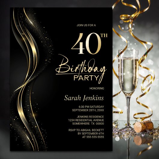 Invitation Soirée de 40e anniversaire de Black and Gold