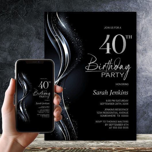Invitation Soirée de 40e anniversaire de Black and Silver