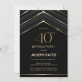 Invitation Soirée de 40e anniversaire de l'élégant Black Gold (Devant)