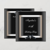 Invitation Soirée de 40e anniversaire Elegant Black White Jew (Devant / Derrière)