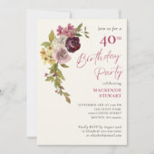 Invitation Soirée de 40e anniversaire en Bourgogne rose (Devant)