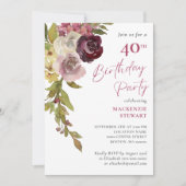 Invitation Soirée de 40e anniversaire en Bourgogne rose (Devant)