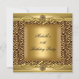 Invitation Soirée de 40e anniversaire Gold Zebra Black