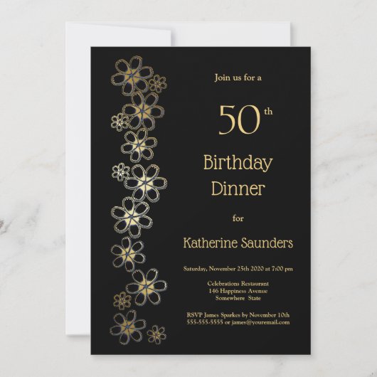 Invitation Soirée de 50e anniversaire Black and Gold (Devant)