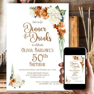 Invitation Soirée de 50e anniversaire de Burnt Orange Floral