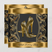 Invitation Soirée de 50e anniversaire en noir et or (Devant / Derrière)