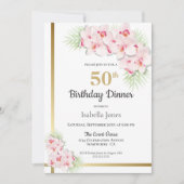 Invitation Soirée de 50e anniversaire rose et or Floral (Devant)