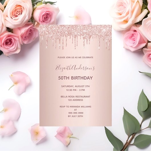 Invitation Soirée de 50e anniversaire rose parties scintillan