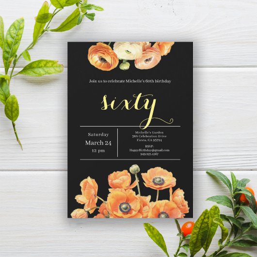 Invitation Soirée de 60e anniversaire de l'élégante Black Ora