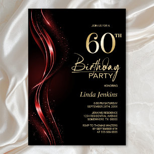 Invitation Soirée de 60e anniversaire noir et rouge élégant