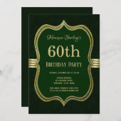Invitation Soirée de 60e anniversaire verte et or (Devant / Derrière)