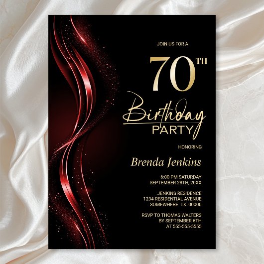 Invitation Soirée de 70e anniversaire noir et rouge élégant