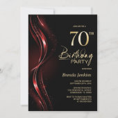Invitation Soirée de 70e anniversaire noir et rouge élégant (Devant)