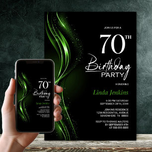 Invitation Soirée de 70e anniversaire noir et vert élégant