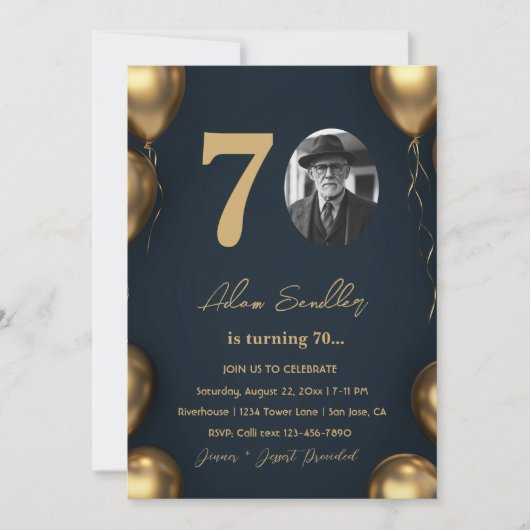 Invitation Soirée de 70e anniversaire simple et élégante (Devant)