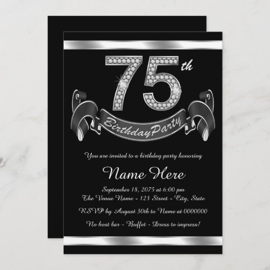 Invitation Soirée de 75e anniversaire (Devant / Derrière)