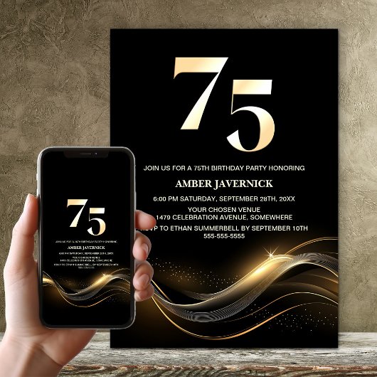 Invitation Soirée de 75e anniversaire de Black and Gold