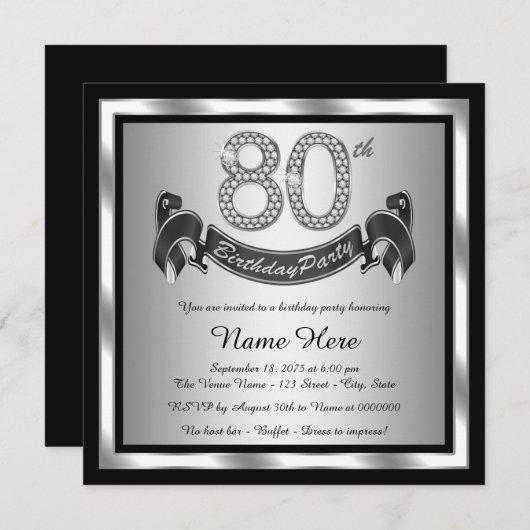 Invitation Soirée de 80e anniversaire (Devant / Derrière)