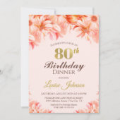 Invitation Soirée de 80e anniversaire Blush Pink Gold Floral (Devant)