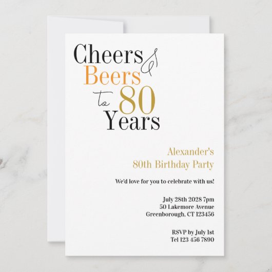 Invitation Soirée de 80e anniversaire Cheers and Beers Minima (Devant)