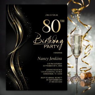 Invitation Soirée de 80e anniversaire de Black and Gold