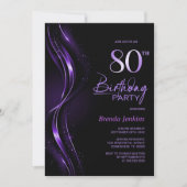 Invitation Soirée de 80e anniversaire, noir et violet élégant (Devant)