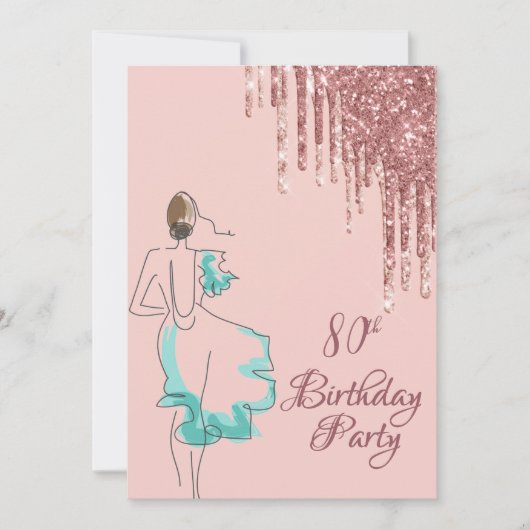 Invitation Soirée de 80e anniversaire rose or parties scintil (Devant)