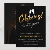 Invitation Soirée de 82 ans d'or Noir Adulte photo d'annivers (Devant / Derrière)