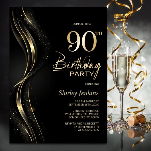 Invitation Soirée de 90e anniversaire de Black and Gold