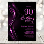 Invitation Soirée de 90e anniversaire de style noir et rose