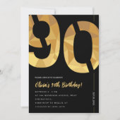 Invitation Soirée de 90e anniversaire noir et or élégant (Devant)