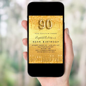 Invitation Soirée de 90e anniversaire parties scintillant or 