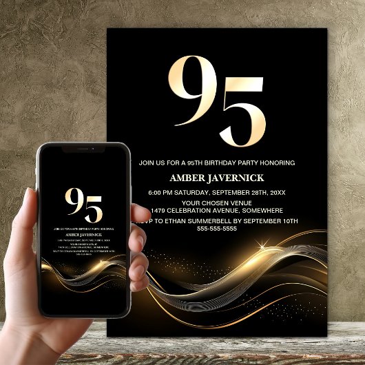Invitation Soirée de 95e anniversaire de Black and Gold