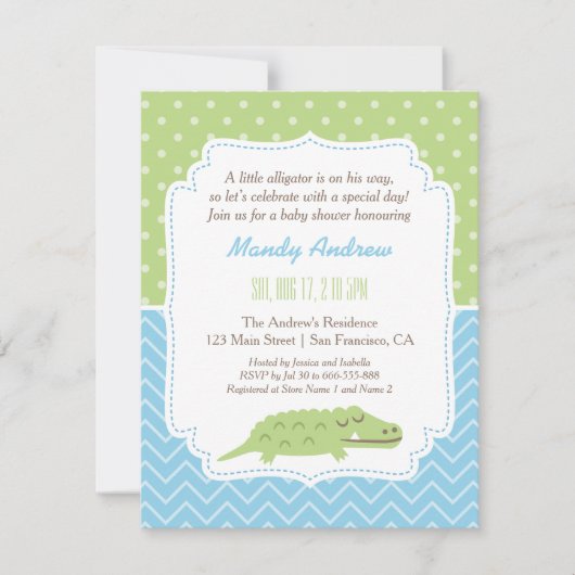 Invitation Soirée de Baby shower d'Alligator moderne (Devant)