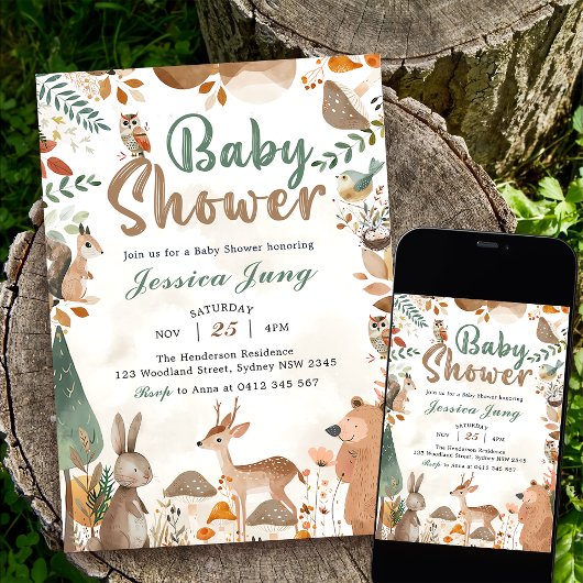 Invitation Soirée de Baby shower des animaux en bois